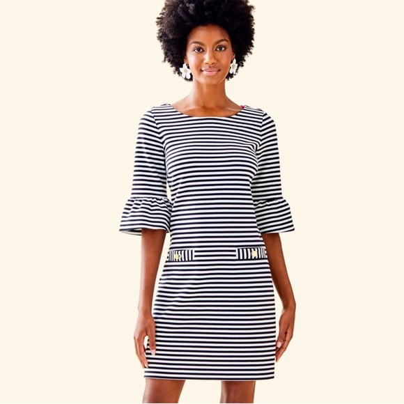 Lilly Pulitzer Dresses & Skirts - Lily Pulitzer Alden Black and White Striped Mini Dress Gold Buttons Nautical